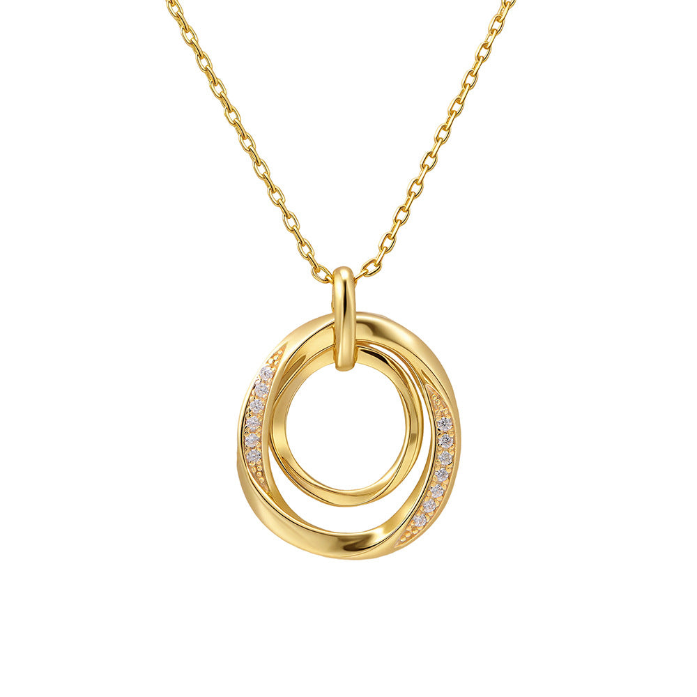 Planderful S925 Sterling Silver Zircon Necklace For Women Retro Light Luxury Double Ring Circle Collarbone Chain