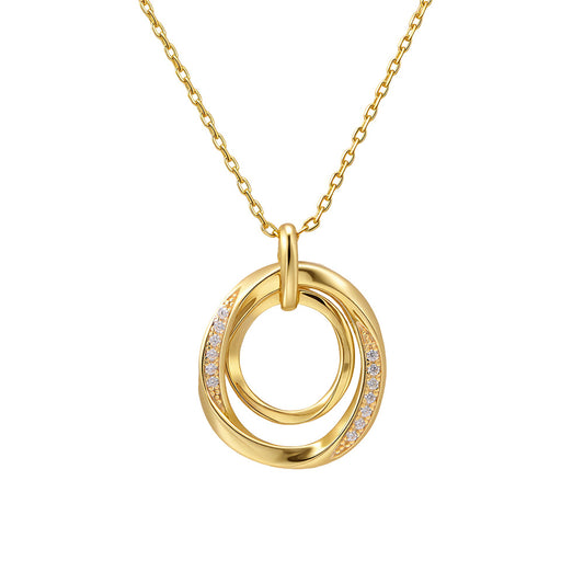 Planderful S925 Sterling Silver Zircon Necklace For Women Retro Light Luxury Double Ring Circle Collarbone Chain