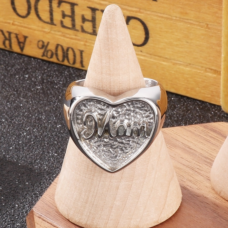 Personalized 18k Heart-Shaped Mom Ring for Men and Women – Niche Heavy Industry Design