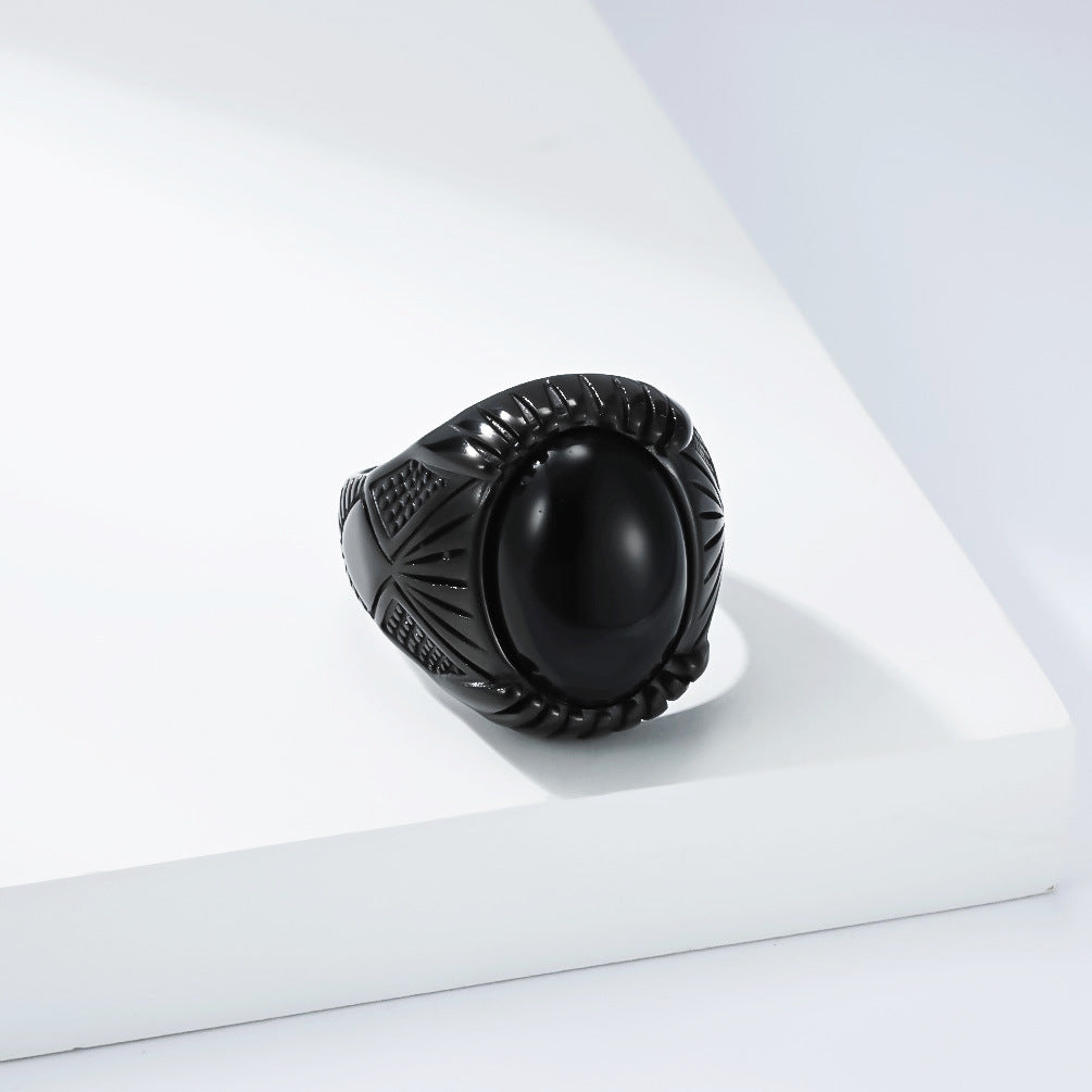 Stainless Steel Gemstone Vintage Black Punk Ring