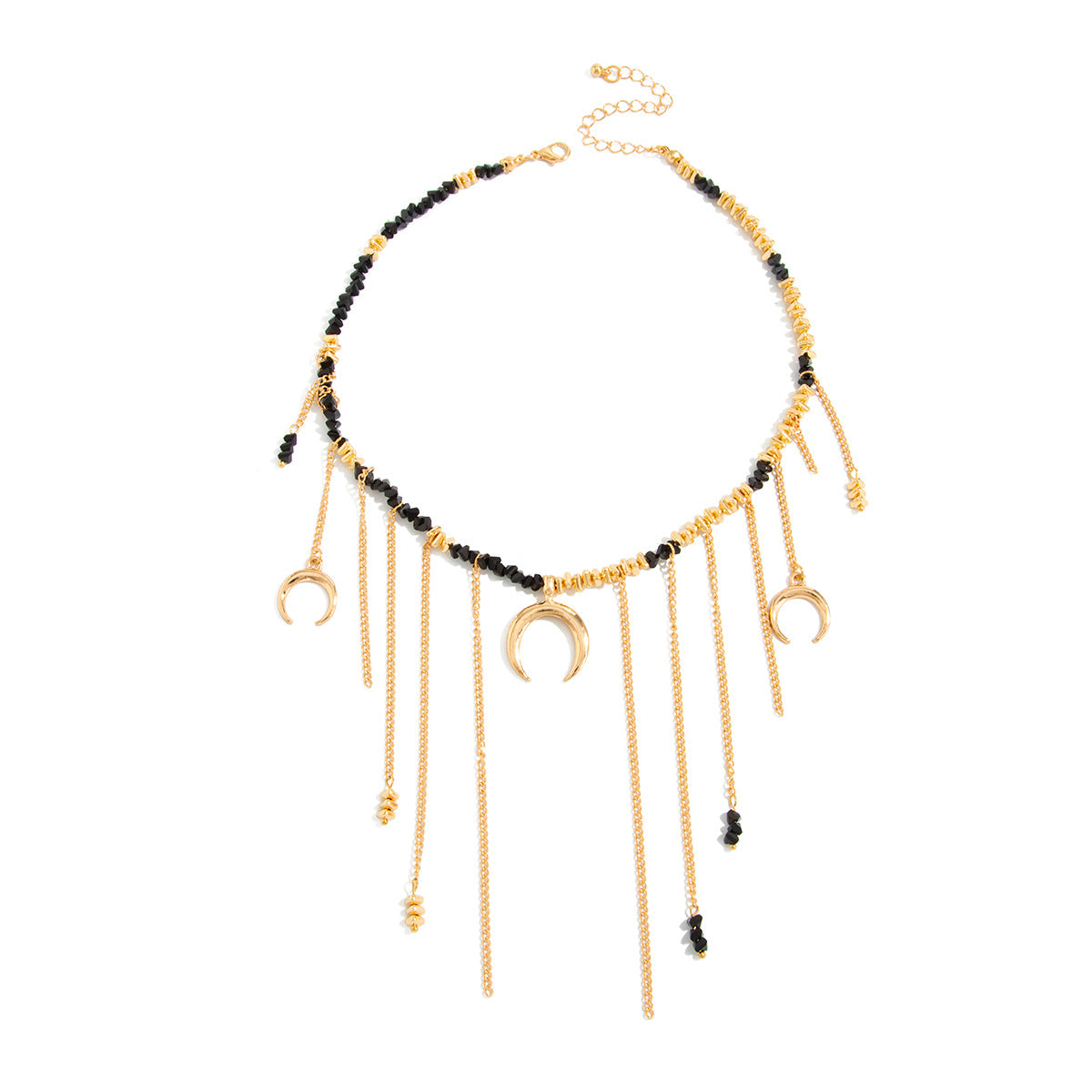 Crescent Bead Fringe Collarbone Necklace