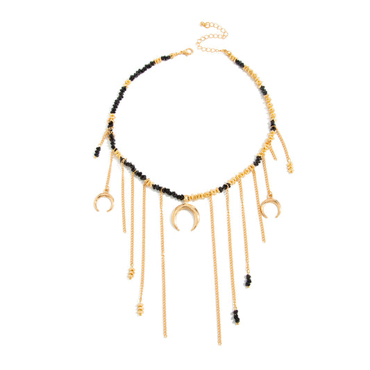 Crescent Bead Fringe Collarbone Necklace