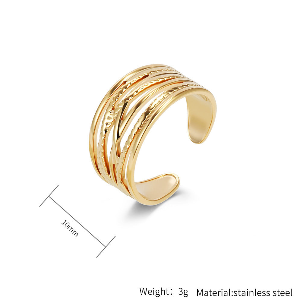 Planderful Geometric Stainless Steel Open Ring For Women Gold Plated Adjustable Fashion Jewelry