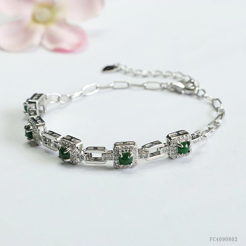 Green Jadeite Square-Frame Bracelet