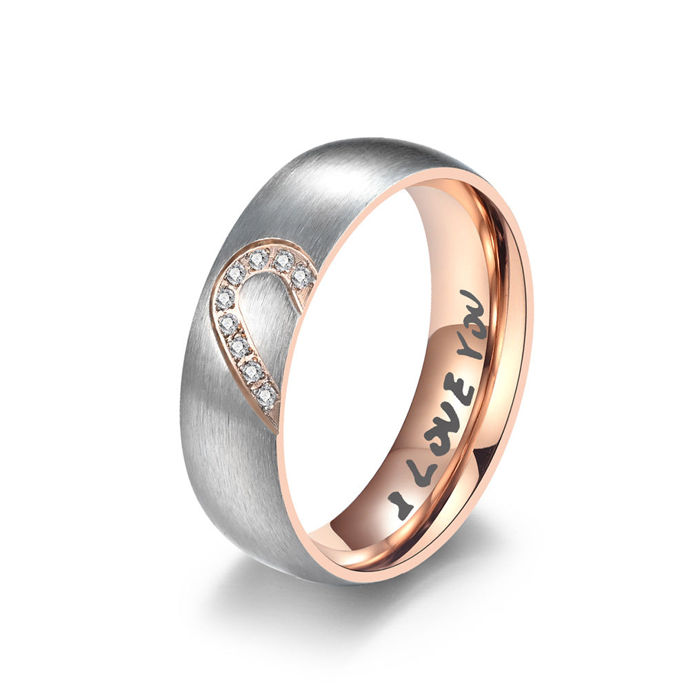Zircon Heart-Shaped Stainless Steel Couple Ring – Marriage Proposal Engagement Love Zircon