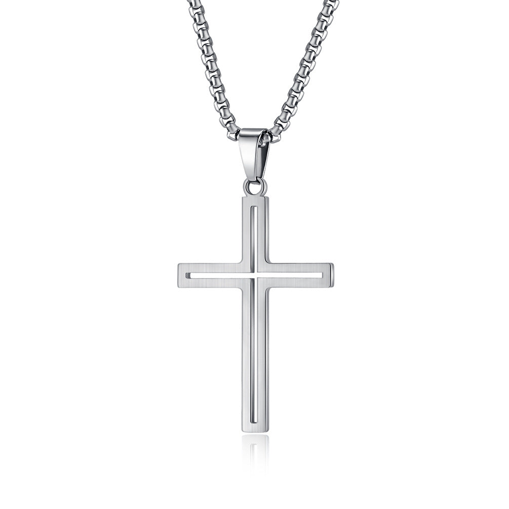Cross-Border Simple Titanium Steel Cross Necklace for Men