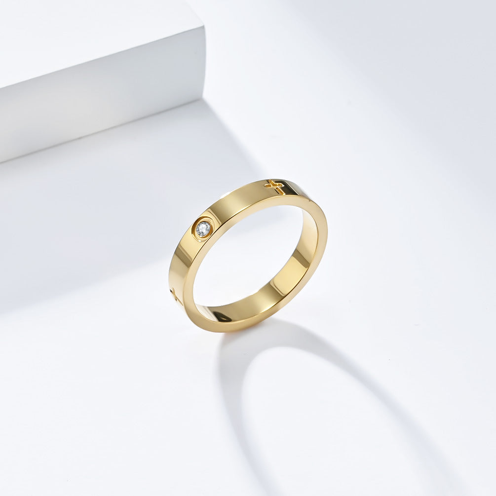 Planderful Zircon Ring For Women Cross Design Titanium Steel Light Luxury Everyday Wear