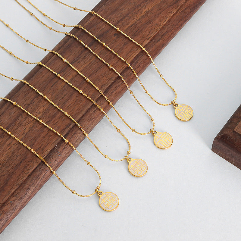 Festive Blessing Chinese Style Gold-Plated Necklace with Double-Sided Pendant