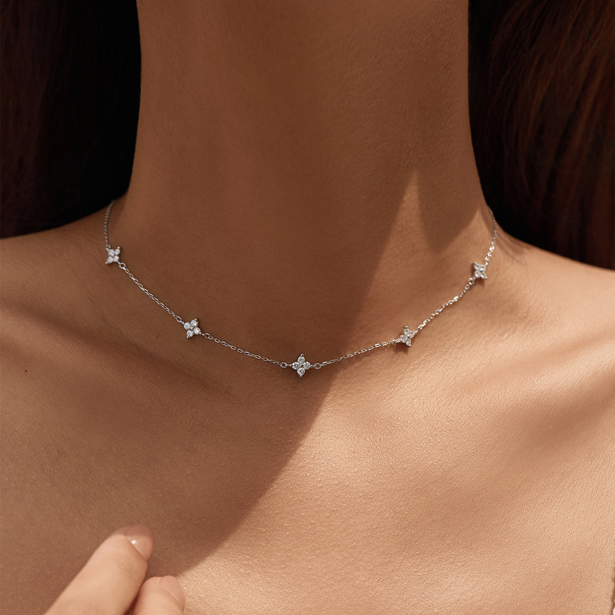 925 Sterling Silver Clover Moissanite Necklace
