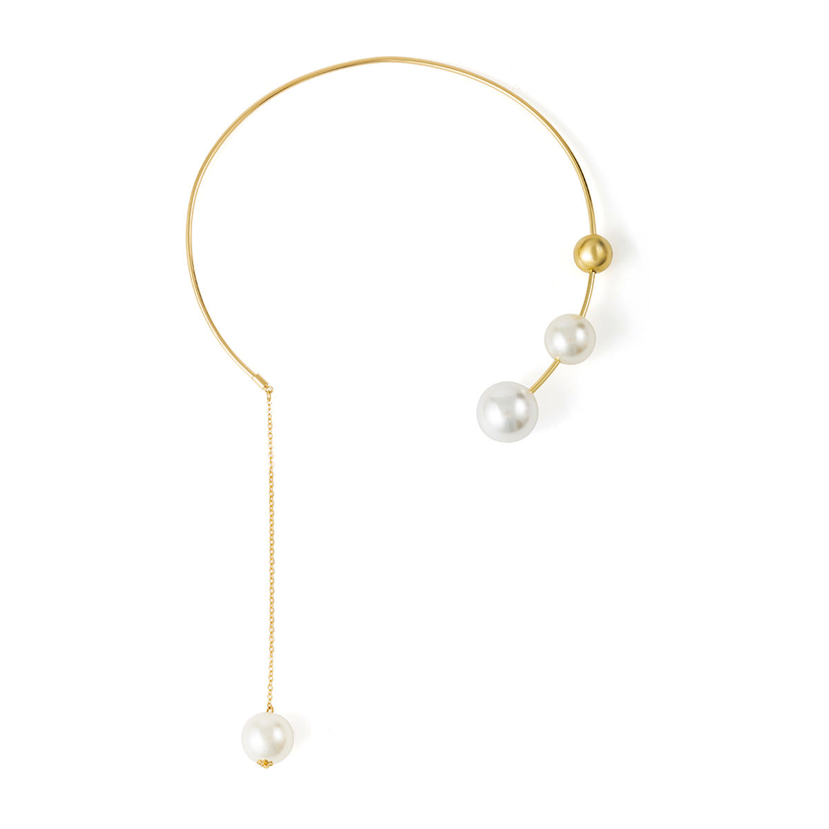 Planderful Vienna Verve Statement Necklace Metal Fringe With Imitation Pearl Asymmetric Collar For Modern Women