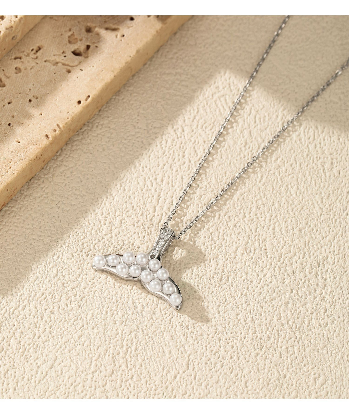 925 Sterling Silver Pearl Mermaid Tail Necklace