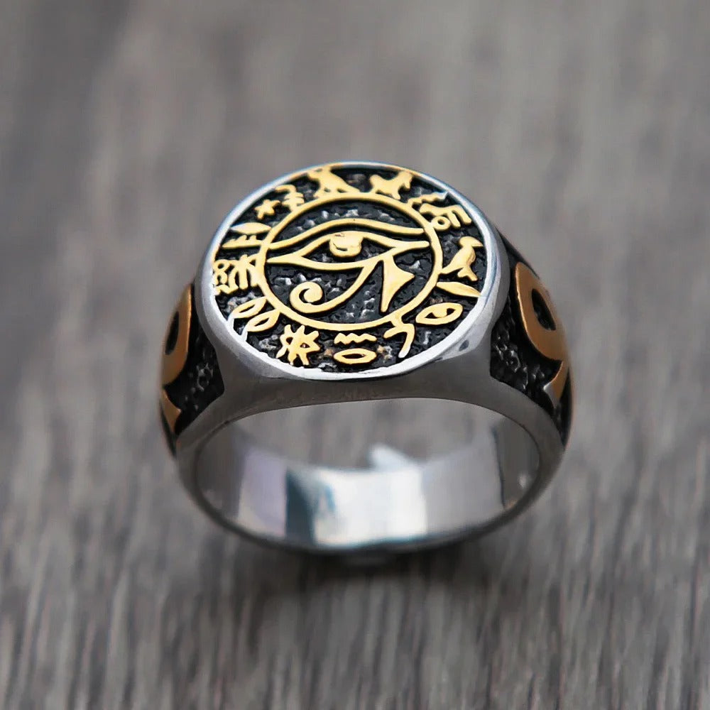 Vintage Eye of Horus Egyptian Stainless Steel Men's Ring