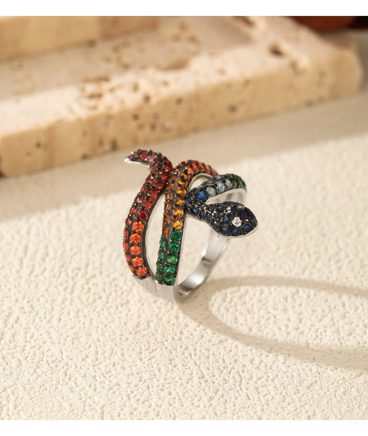 925 Sterling Silver Colored Zircon Snake Ring