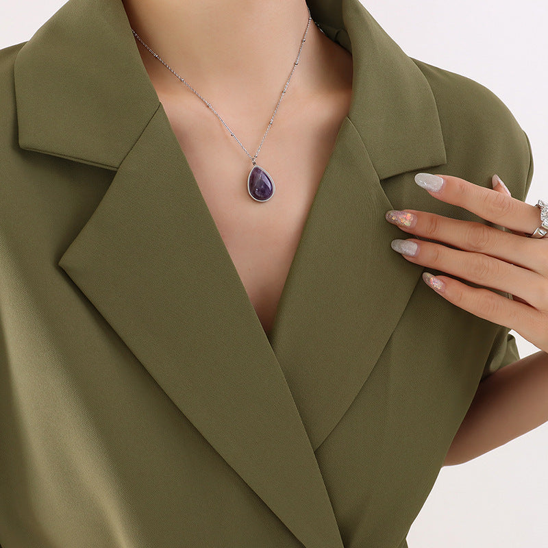 Korean Style Water Droplet Pendant Necklace - Gold-Plated Titanium Steel