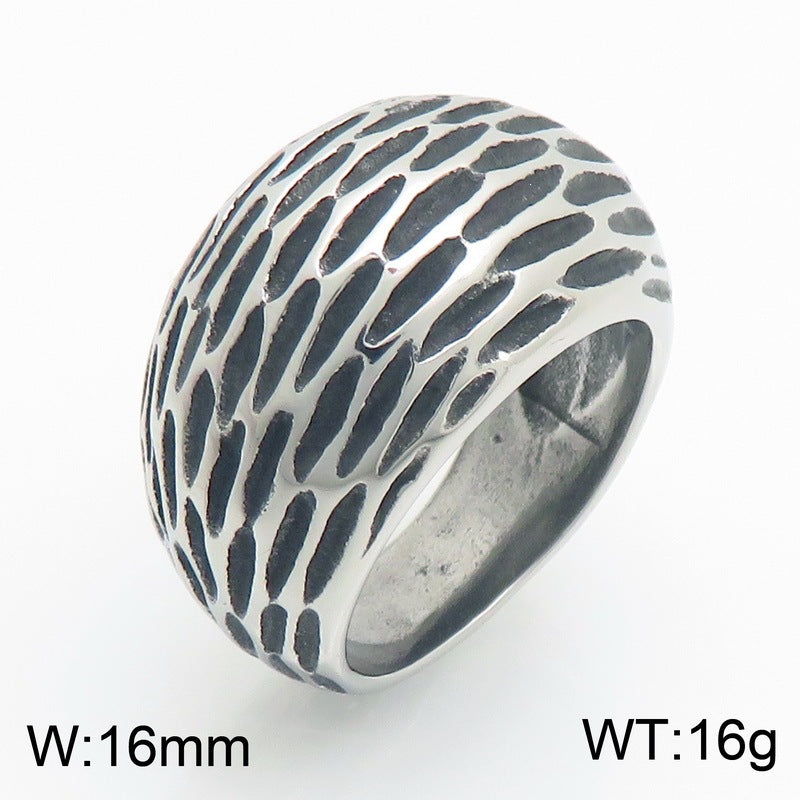 Creative Old 16mm Arc Hammer Titanium Steel Ring Punk Style Retro Spherical Stainless