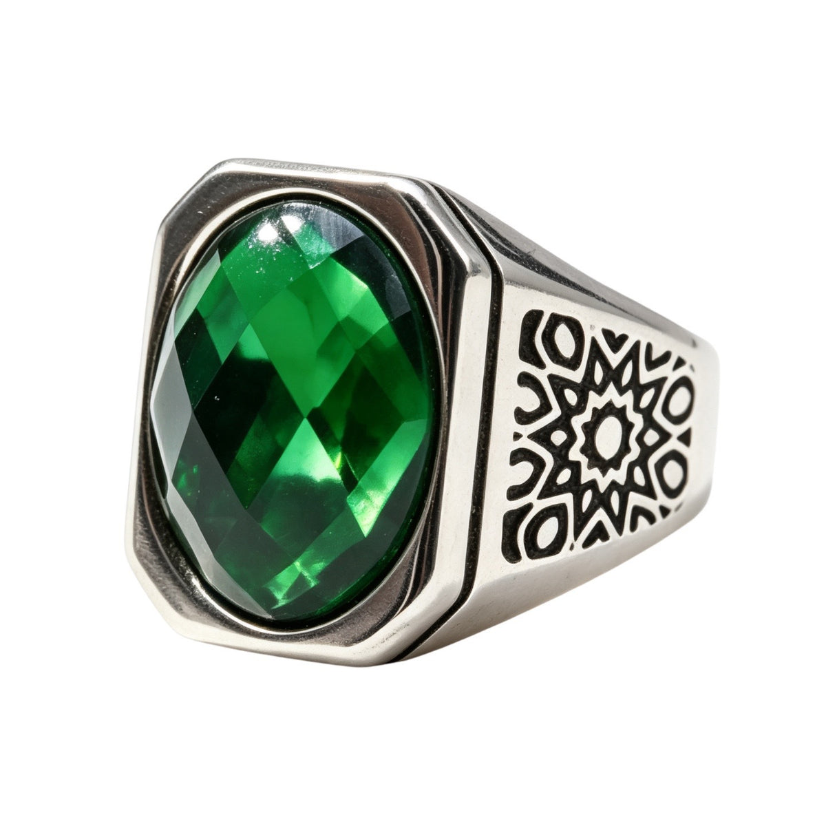 Star-Detail Gemstone Titanium Steel Ring