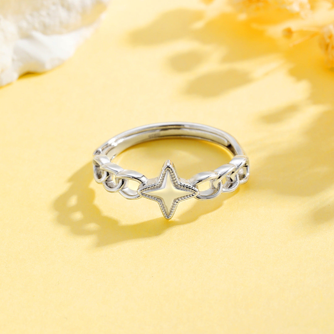 Planderful Everyday Genie – S925 Sterling Silver Tetragonal Star Ring with Adjustable Tail