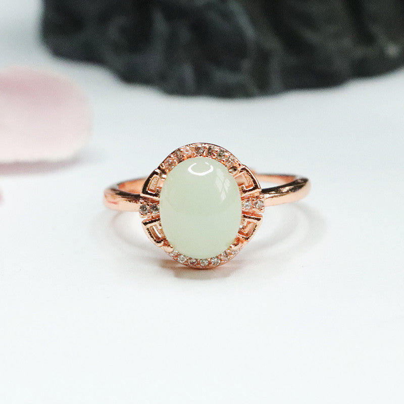 Jade Zircon Oval Ring with Sterling Silver Needle