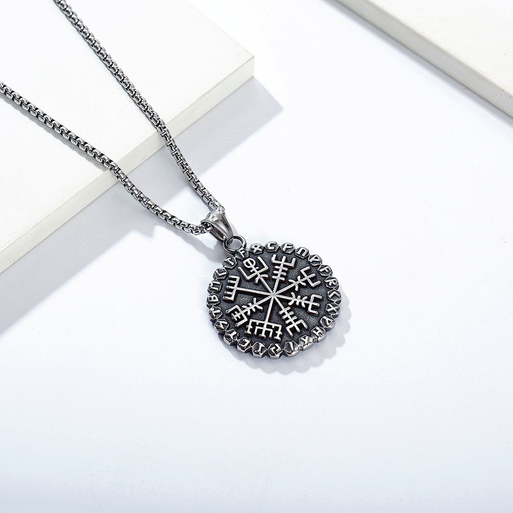 Planderful Viking Compass Necklace For Men Durable Titanium Steel Snowflake Pendant Retro Nordic Jewelry