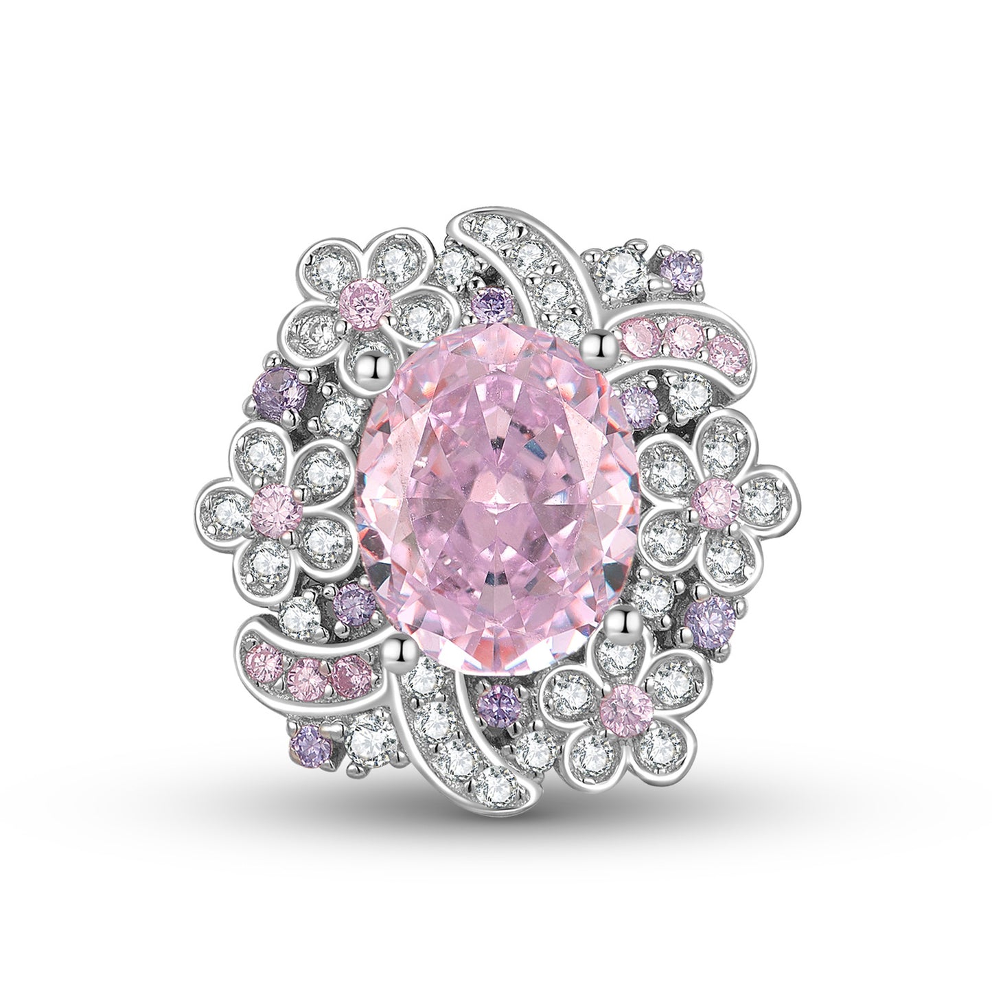 Planderful Fashion Personality Shining Flower Necklace – Elegant Pink Ice Zircon Inlaid Sterling Silver