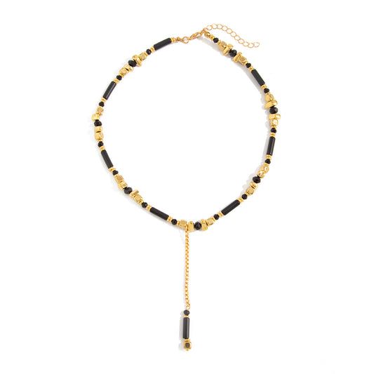 Cold Wind Splicing Round Bead Y-Shaped Collarbone Necklace French Beaded Retro Neck