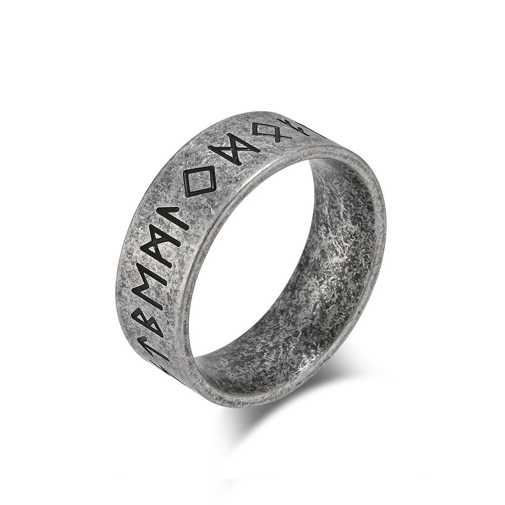 Cross-Border Viking Text Titanium Steel Ring for Men