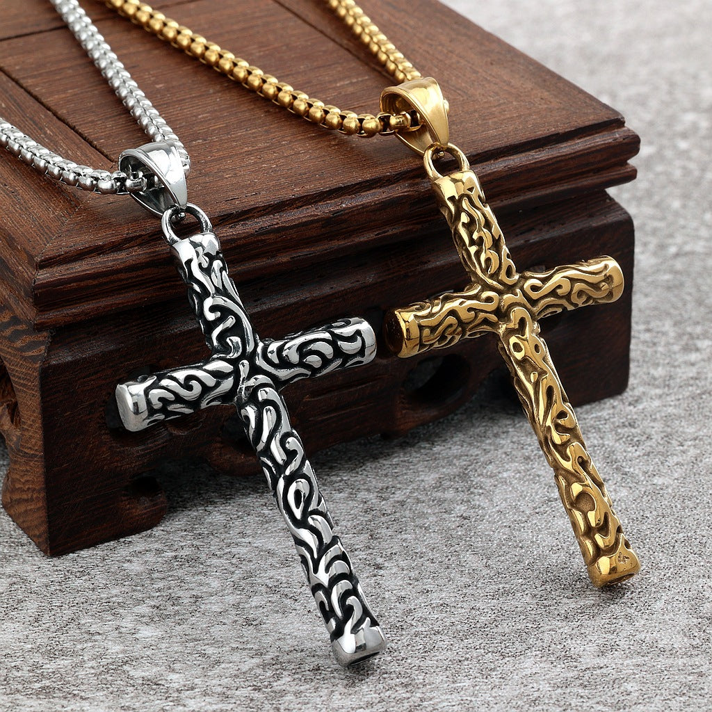 Vintage Cross Stainless Steel Pendant Necklace
