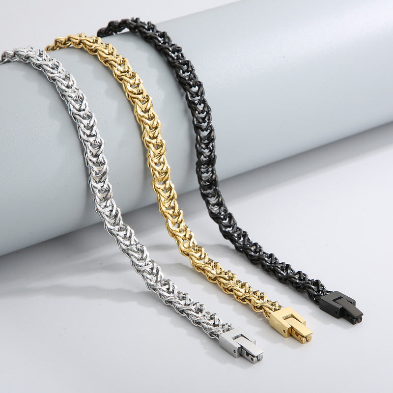 Street Men's Titanium Steel Encrypted Creative Woven Chain, Wind Stainless Steel Buckle Necklace