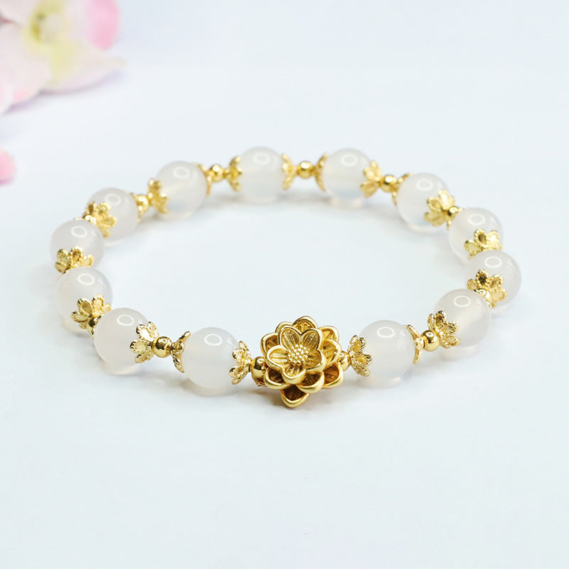 Golden Lotus Chalcedony Sterling Silver Bracelet