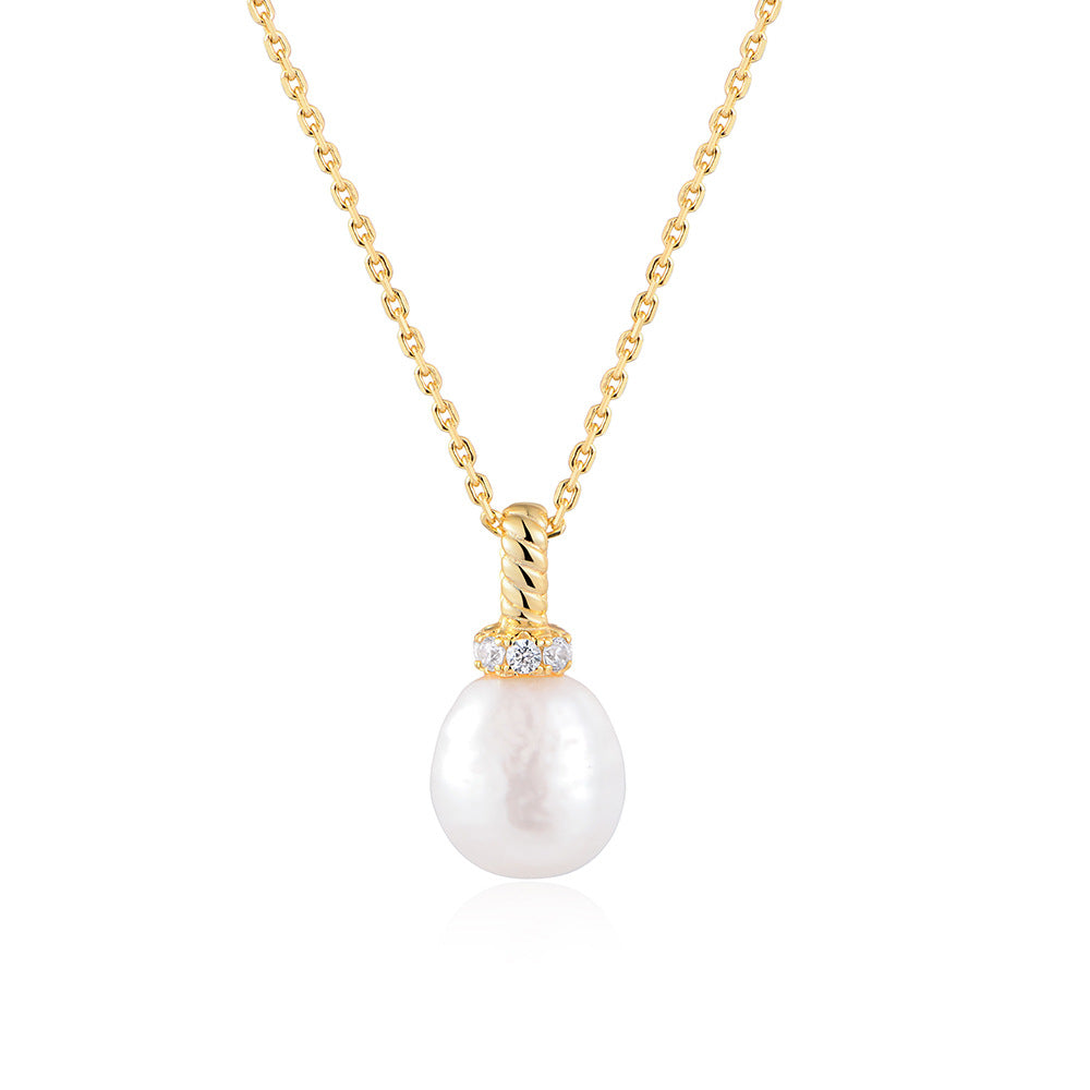 Planderful 925 Sterling Silver Natural Pearl Pendant Necklace For Women Elegant Light Luxury Collarbone Chain