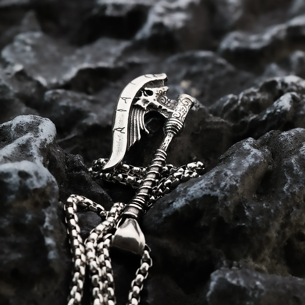 Planderful Viking Rune Pendant Durable Titanium Steel For Men Premium Norse Legacy Axe Style Necklace