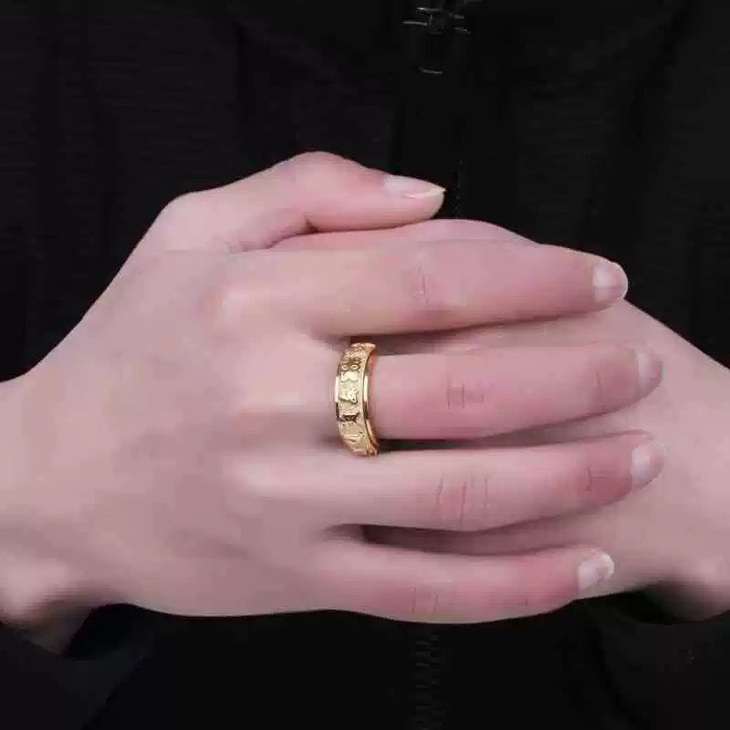 Planderful Everyday Genie Mantra Ring For Men Stainless Steel Rotating Six Character
