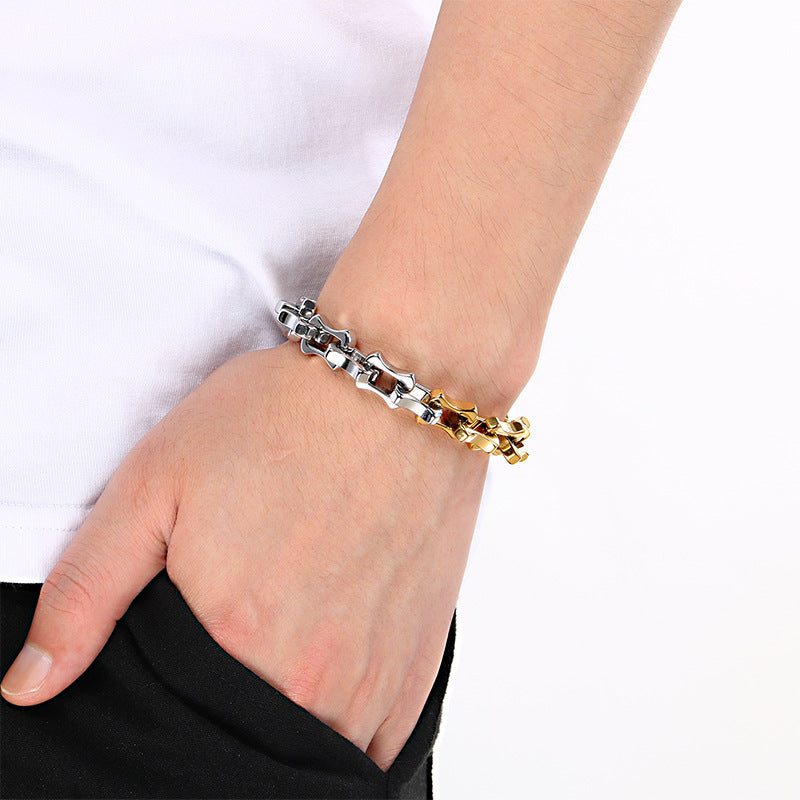 Diy – Two-Color Layered Chain Bamboo Chain Titanium Steel Men's Bracelet