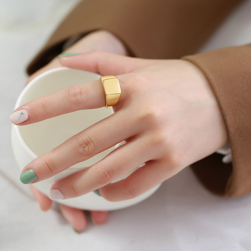 Stainless Steel Bare Body Square Ring Steel Gold Women's Jewelry