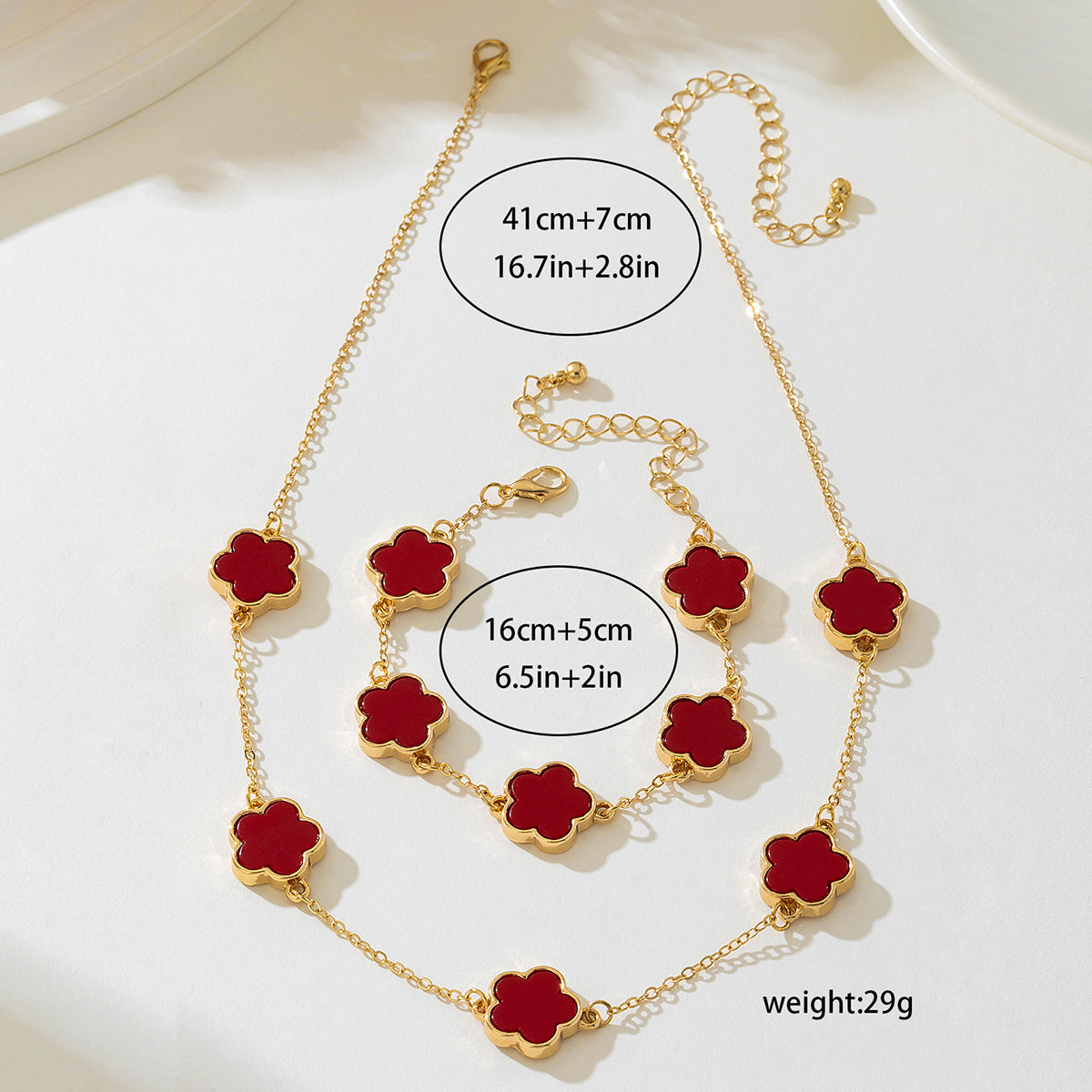 Elegant Red Five-Leaf Clover Jewelry Set for Women by Planderful