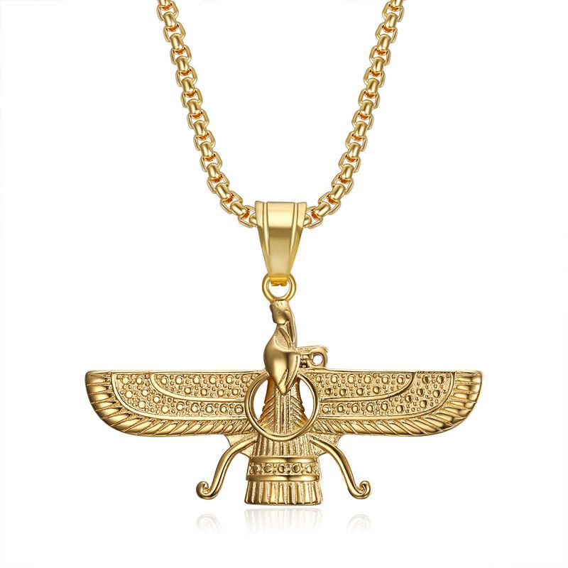 Planderful Hip Hop Jewelry Necklace Titanium Steel Gold Plated Zoroastrianism Pendant For Urban Fans