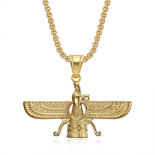 Planderful Hip Hop Jewelry Necklace Titanium Steel Gold Plated Zoroastrianism Pendant For Urban Fans