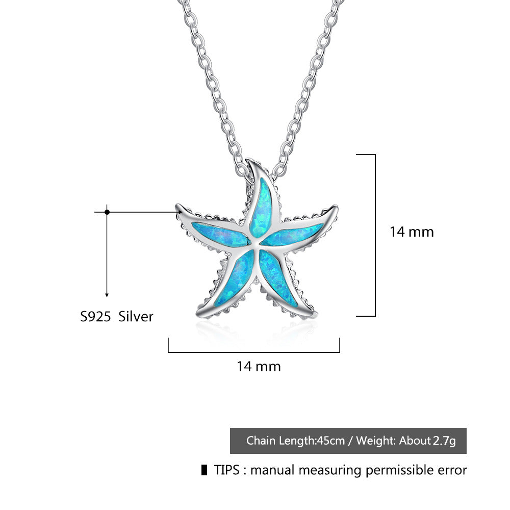 Planderful Jewelry Opal Necklace Starfish Pendant
