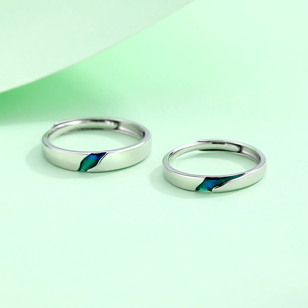 Planderful Green Blue Galaxy Ring Sterling Silver 925 Couple Unisex Adjustable Luxurious Valentine Gift