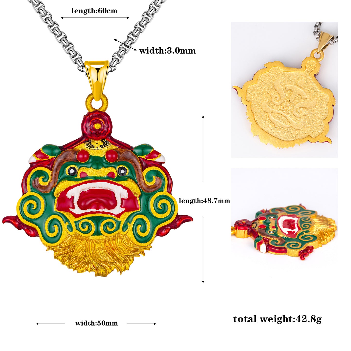 Steel Necklace – Statement Chinese Lion Dance Pendant