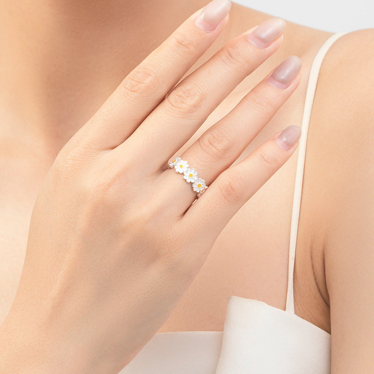 925 Sterling Silver Daisy Enamel Ring