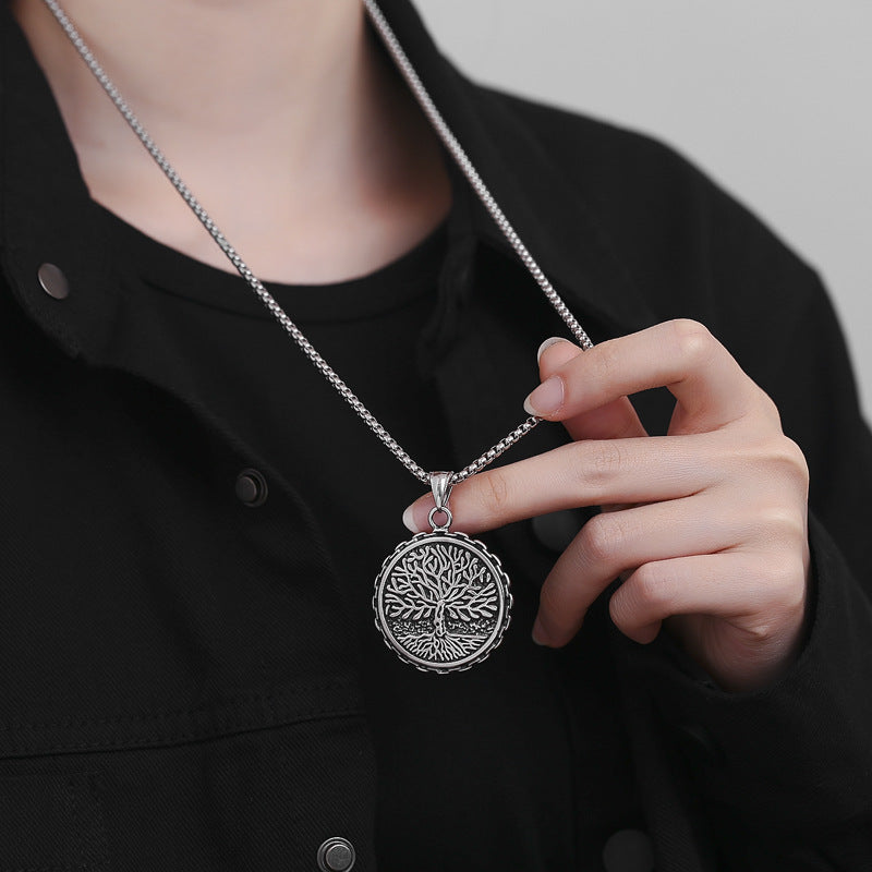 Steel Necklace - Elegant Viking Tree Of Life Pendant For Everyday Wear, Durable Modern Jewelry Gift