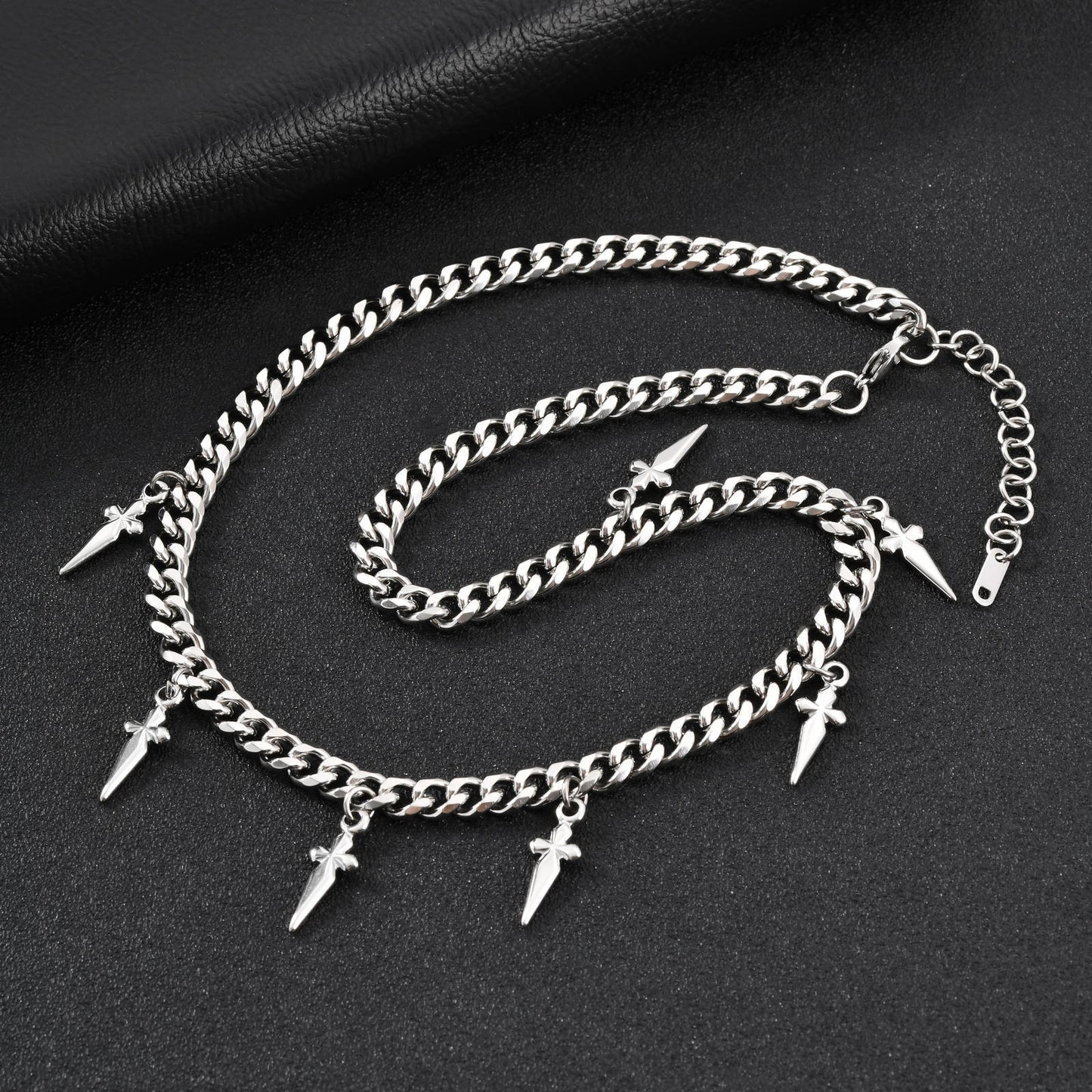 Stainless Steel Men's Cool Sa Low-Key Restrained Cross Pendant Cuban Chain Necklace