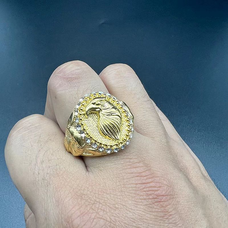 Hip Hop Ring For Men Eagle Two Tone Titanium Steel Rhinestone Gold Plated Planderful Everyday Genie