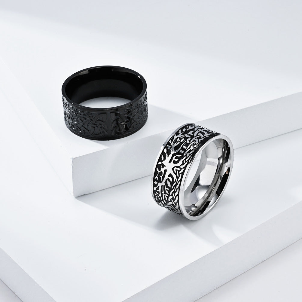 Planderful Mens Stainless Steel Ring With Tree Of Life Nordic Retro Design Durable Everyday Jewelry