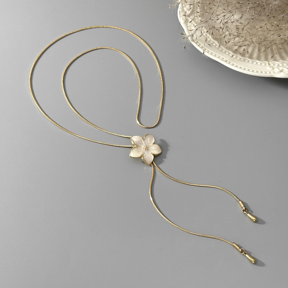 Pastoral Color Dripping Flower Pendant Necklace Adjustable Snake Bone Chain