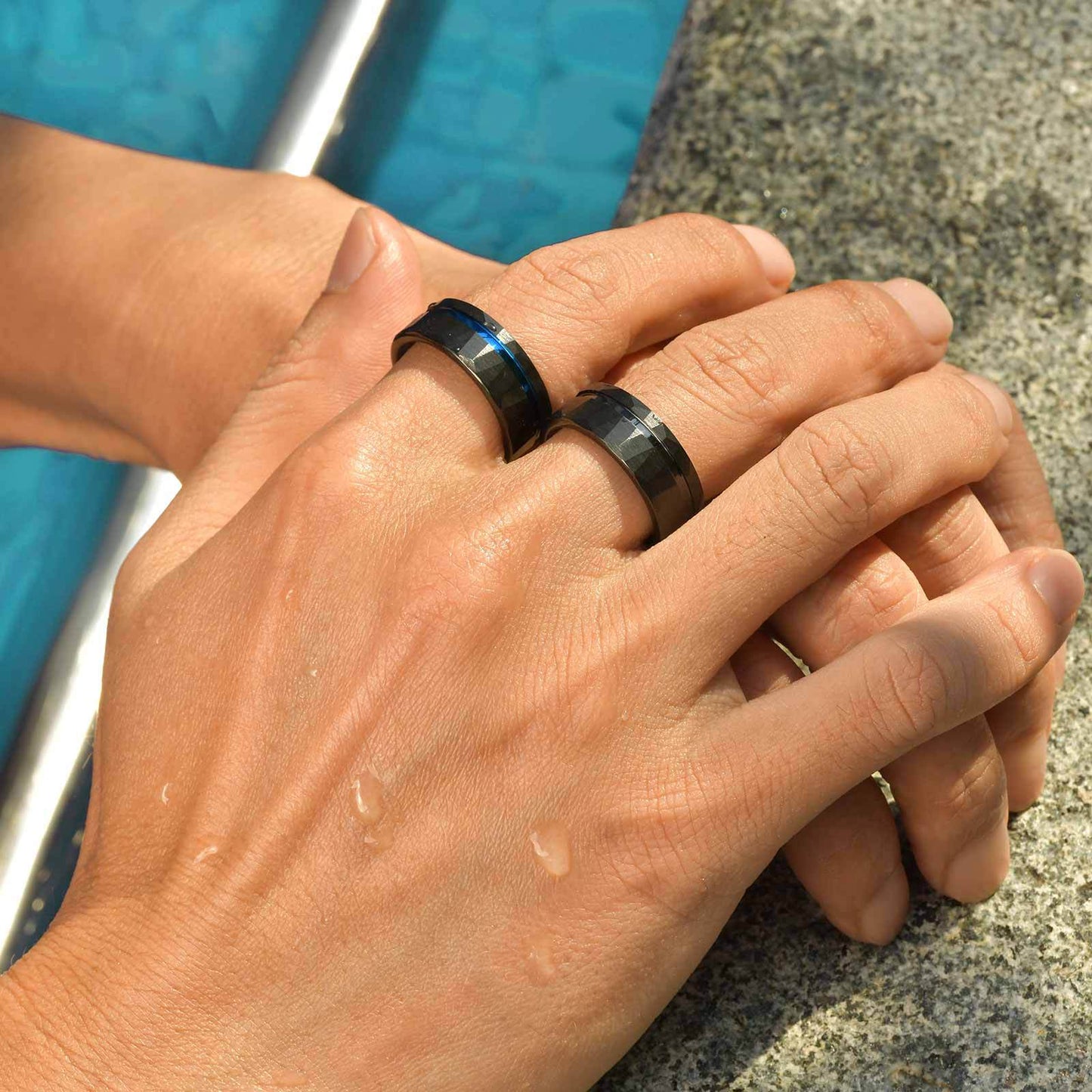 Black 8mm Tungsten Steel Ring Brushed Inner Hammer Texture