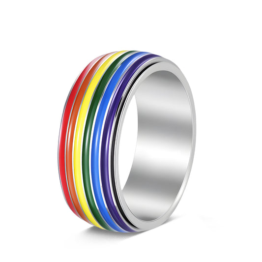 Planderful Rainbow Rotatable Ring Unisex Stainless Steel For Men And Women Size 6 To 13 Trendy Gift