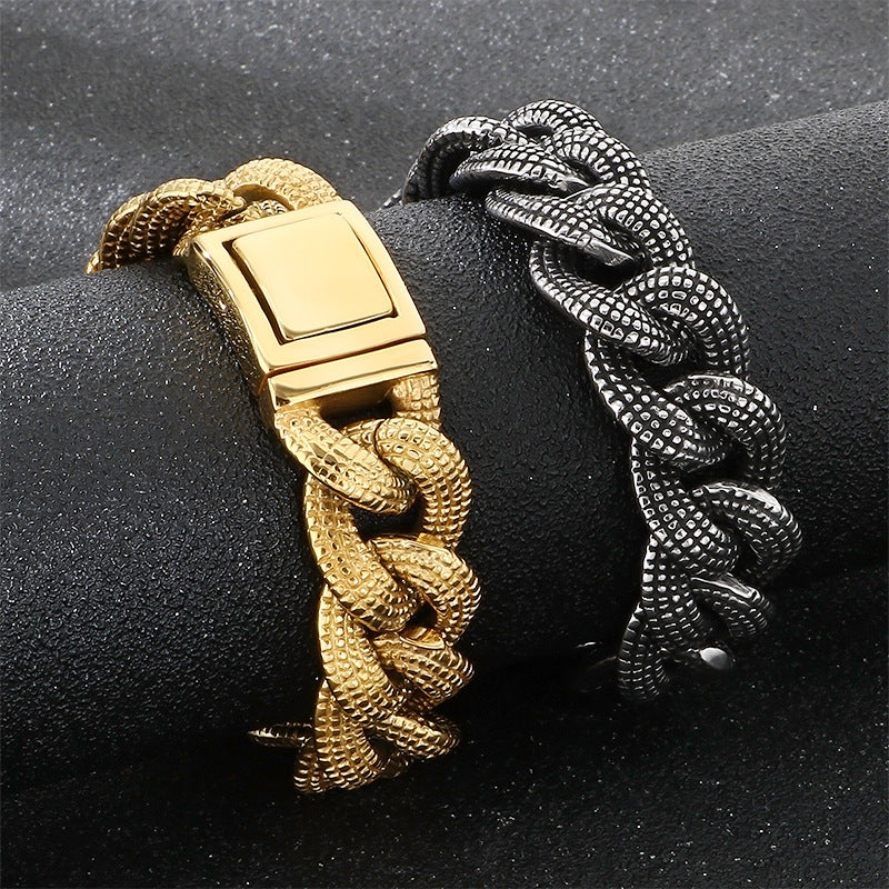 Heavy Industry – Casting Dotted Pattern Thick Cuban Chain Stainless Steel Men's Bracelet