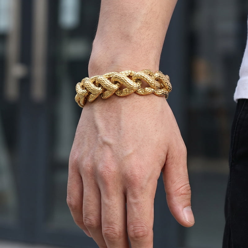 Snake-Shaped Winding Cuban Chain – Punk Snake Scale Chain Stainless Steel Men's Bracelet